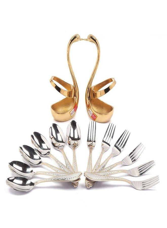 KCL Stainless Steel Cutlery Set Premium Design Spoon and Fork with Gold Polish Stand - Set of 12 with 2 Stand - Image 3